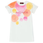 Girls White Logo Dress, 2, hi-res