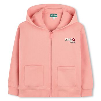 Girls Pink Logo Hooded Zip Up Top