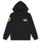 Boys Black Logo Hooded Top , 1, hi-res