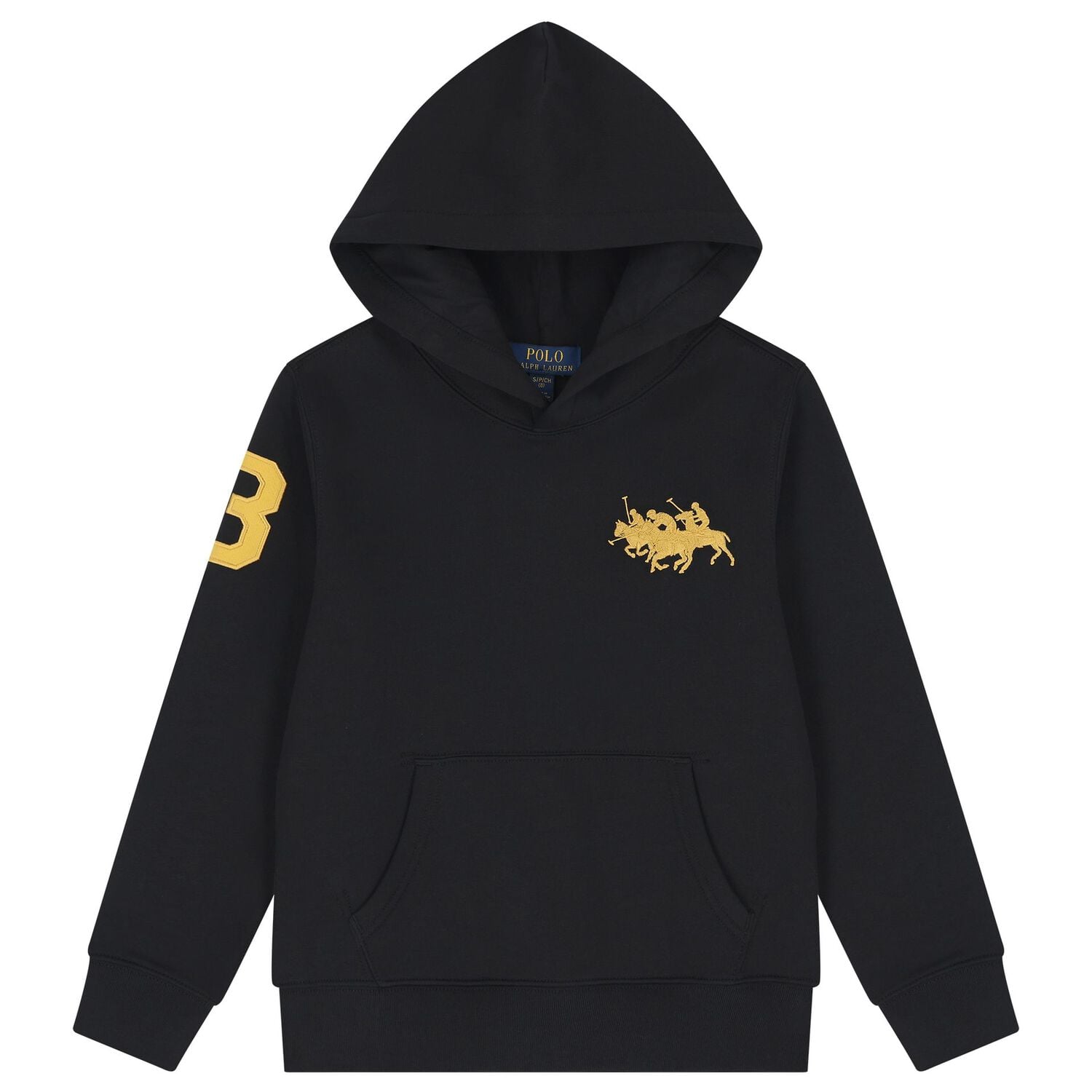 Boys Black Logo Hooded Top , 1, hi-res