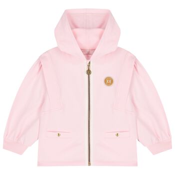 Girls Pink Logo Hooded Zip Up Top