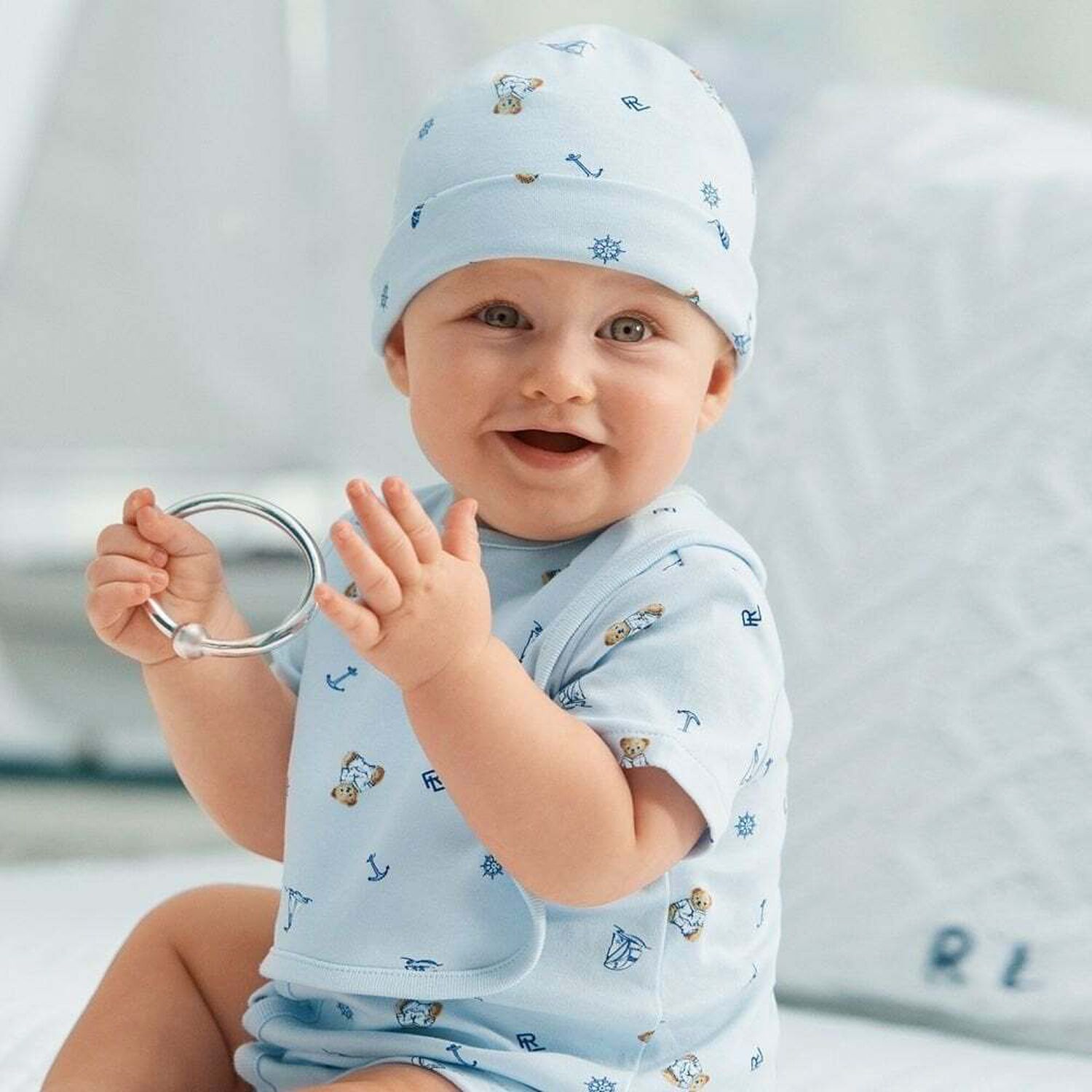 Baby Boys Blue Romper, 1, hi-res