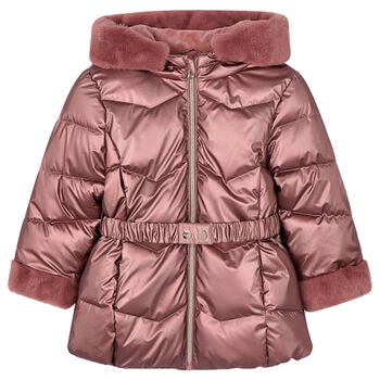Girls Pink Hooded Puffer Coat
