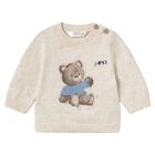 Baby Boys Beige Teddy Bear Knitted Jumper, 3, hi-res