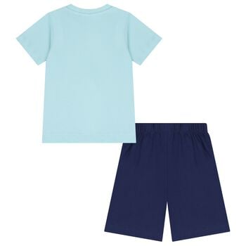 Boys Blue & Navy Blue Hotwheels Shorts Set