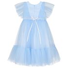 Girls Blue Ruffled Tulle Dress, 1, hi-res