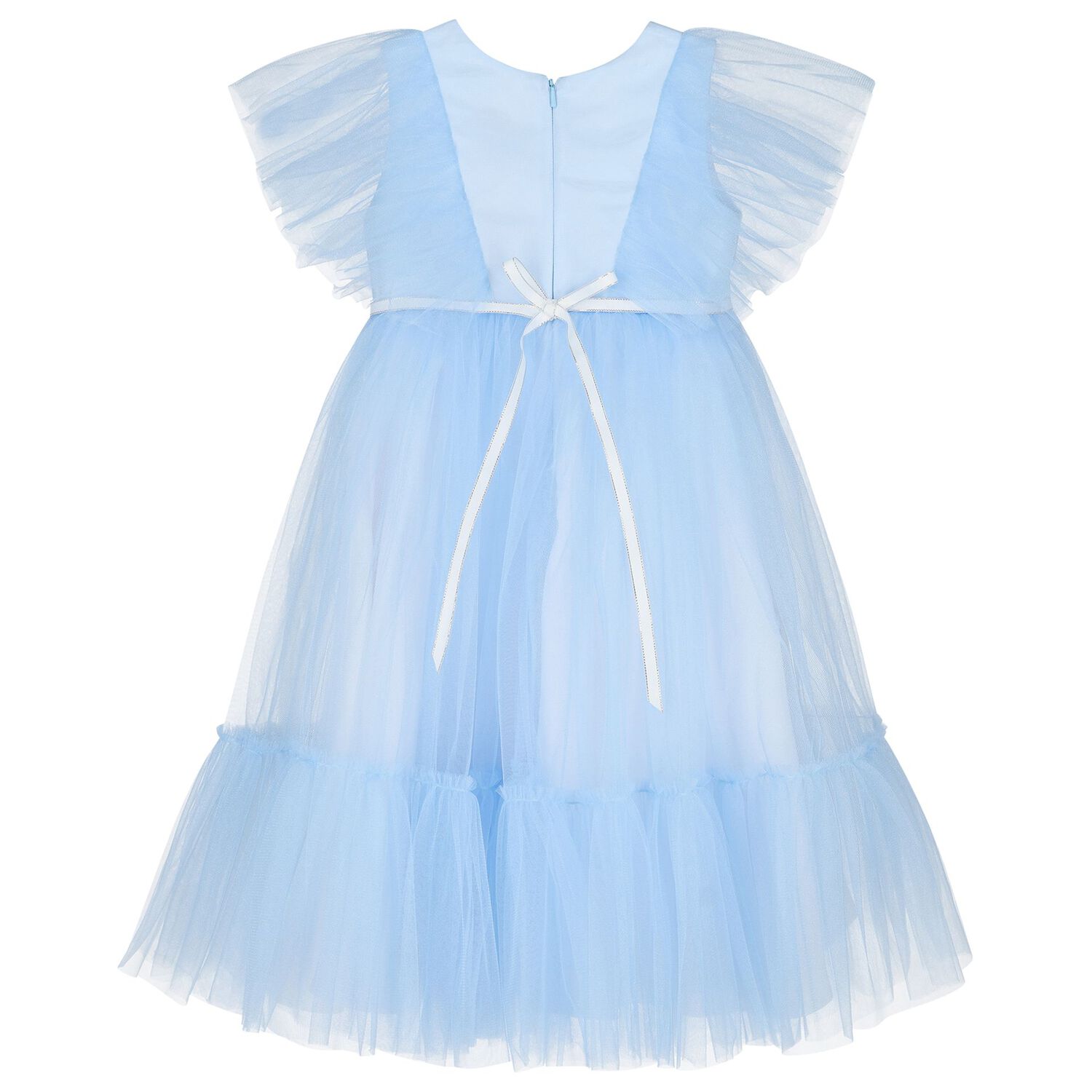 Girls Blue Ruffled Tulle Dress, 1, hi-res