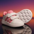 Girls White & Pink Grand Court Trainers, 1, hi-res