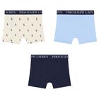 Boys Ivory, Blue & Navy Blue Logo Boxer Shorts ( 3-Pack ), 2, hi-res