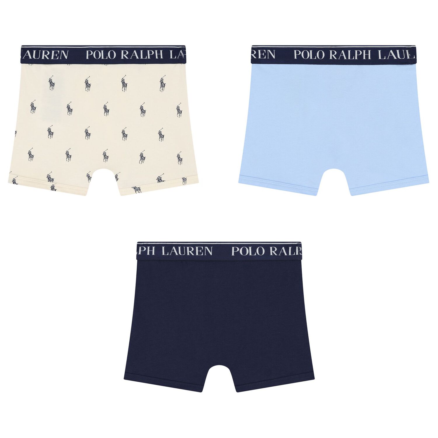 Boys Ivory, Blue & Navy Blue Logo Boxer Shorts ( 3-Pack ), 2, hi-res