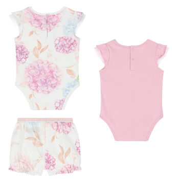 Baby Girls Pink & White Logo Bodysuit Set