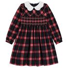 Girls Navy Blue & Red Tartan Check Dress, 1, hi-res