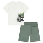 Boys Ivory & Green Shorts Set, 1, hi-res