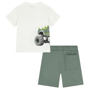 Boys Ivory & Green Shorts Set