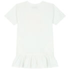 Girls White Teddy Bear Logo Dress, 3, hi-res