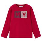 Boys Red Logo Long Sleeve Top, 3, hi-res