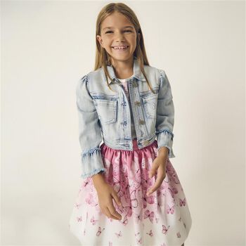 Girls White & Pink Butterfly Skirt Set
