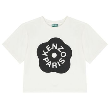 Girls White Boke Flower Logo T-Shirt