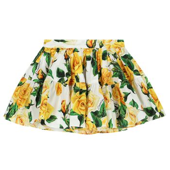 Girls Yellow & White Floral Skirt