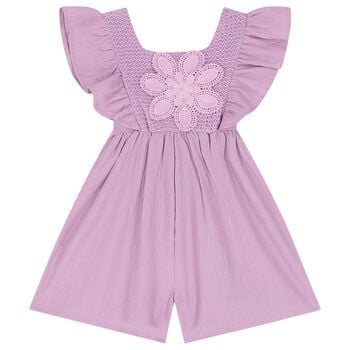Girls Purple Crochet Flower Playsuit