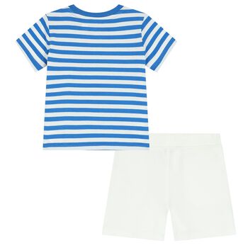 Baby Boys White & Blue Polo Bear Shorts Set