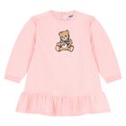 فستان بناتي صغير بشعار الدب تيدي باللون الوردي, 2, hi-res