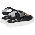 Black Teddy Bear Logo Sandals, 1, hi-res