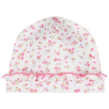 Baby Girls White & Pink Rose Renaissance Hat