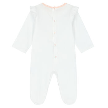 Baby Girls White Logo Babygrow