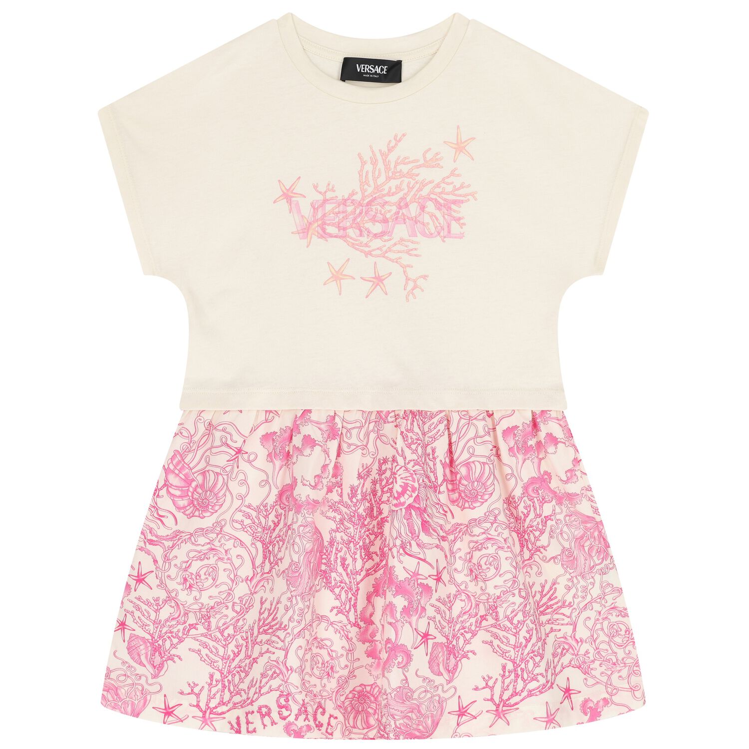 Girls Ivory & Pink Underwater Barocco Dress, 1, hi-res