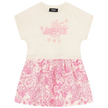 Girls Ivory & Pink Underwater Barocco Dress