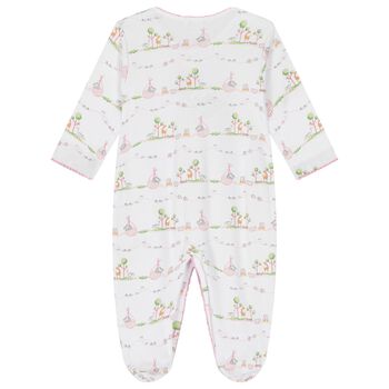 Baby Girls White & Pink Animals Babygrow