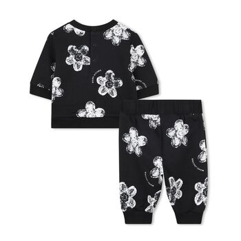 Younger Girls Black Flower Tracksuit
