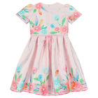 Girls Pink Satin Floral Dress, 1, hi-res