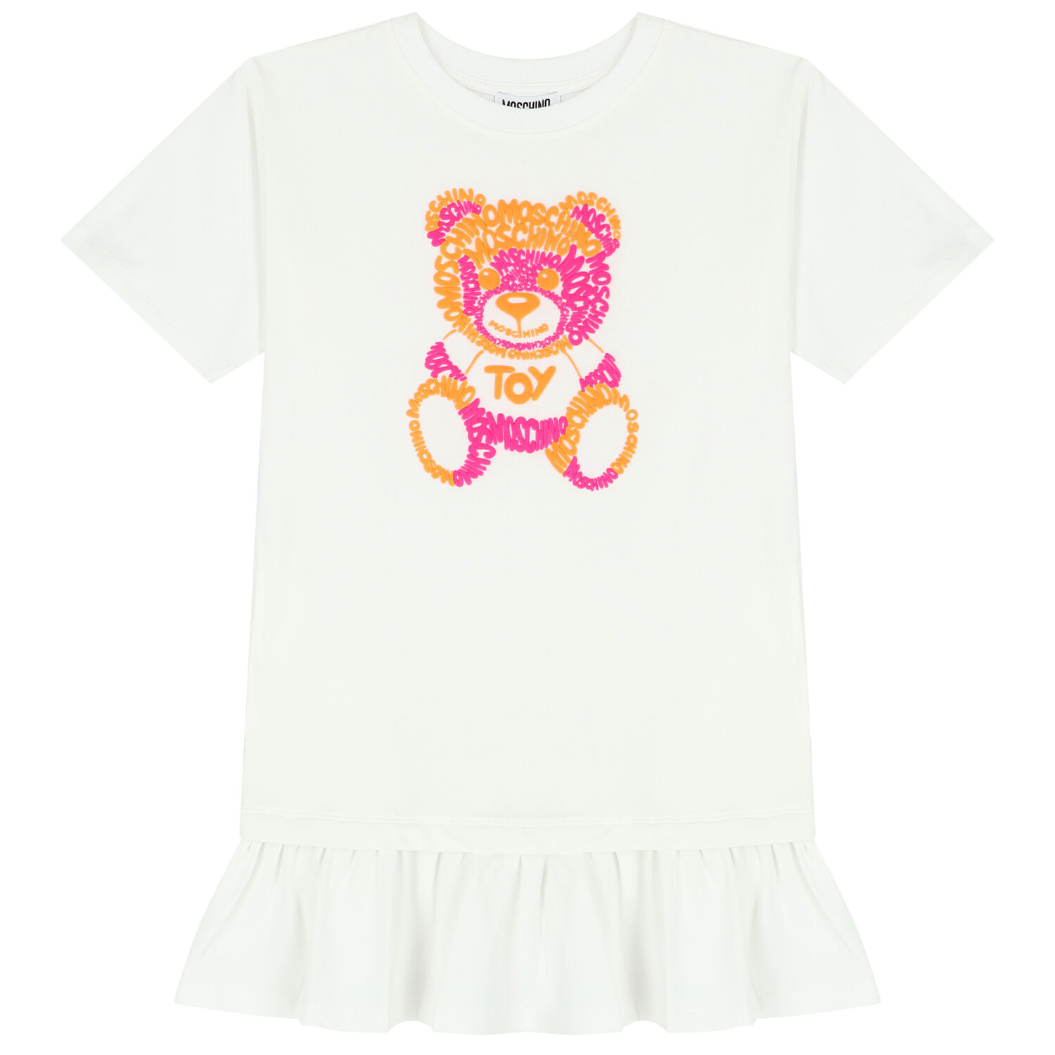Girls White Teddy Bear Logo Dress, 3, hi-res image number null