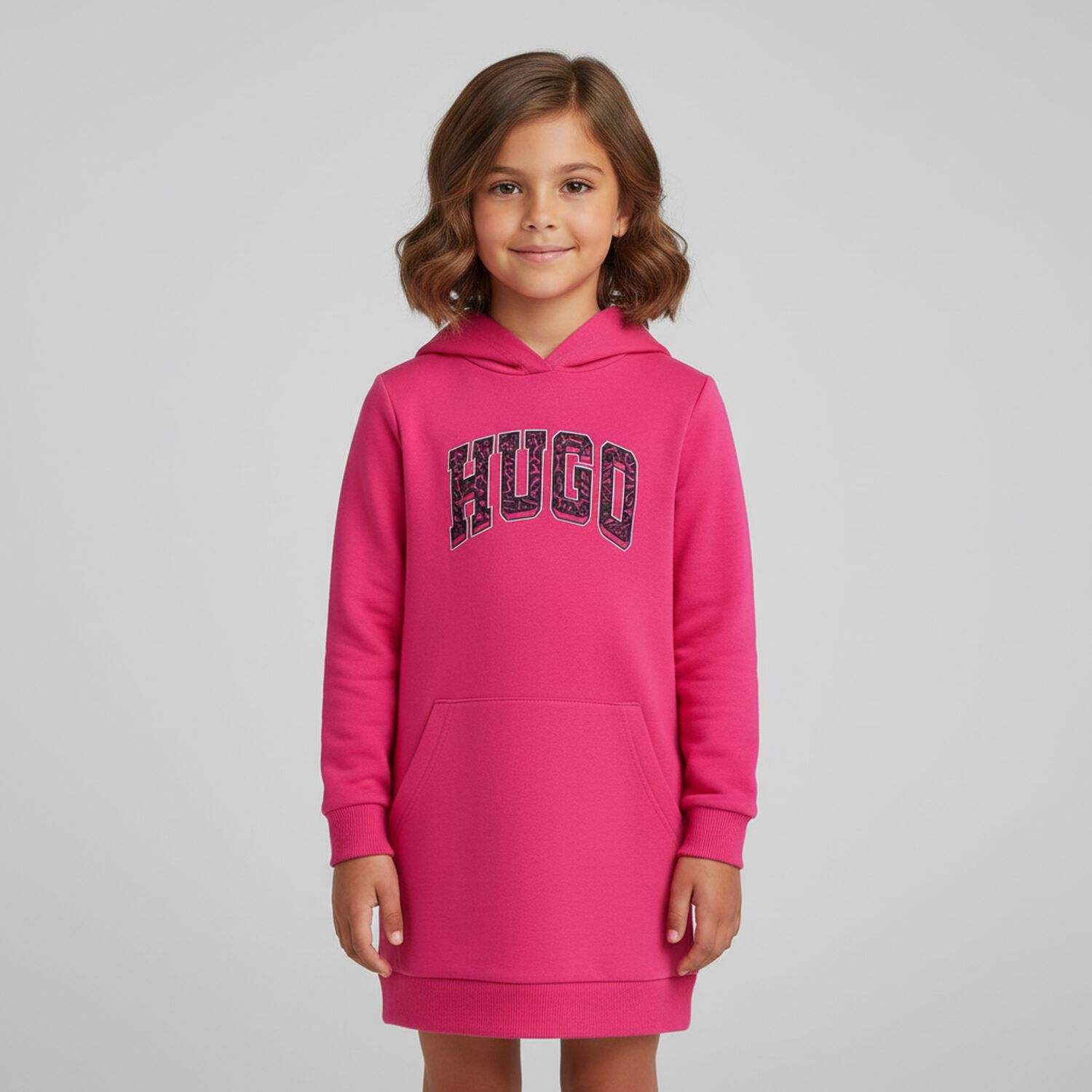 Girls Pink Logo Hooded Dress, 1, hi-res