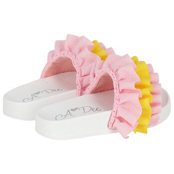 Girls Pink & Yellow Ruffle Sliders