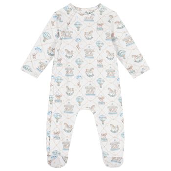 Baby Boys Blue & White Carousel & Hot Air Balloon Babygrow
