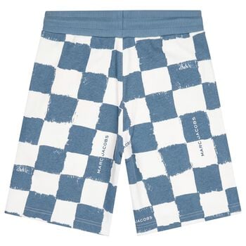 شورت اولاد بنقشه مربعات باللون الازرق والابيض 