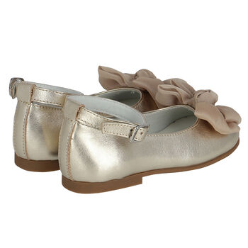 Younger Girls Gold Bow Shoes