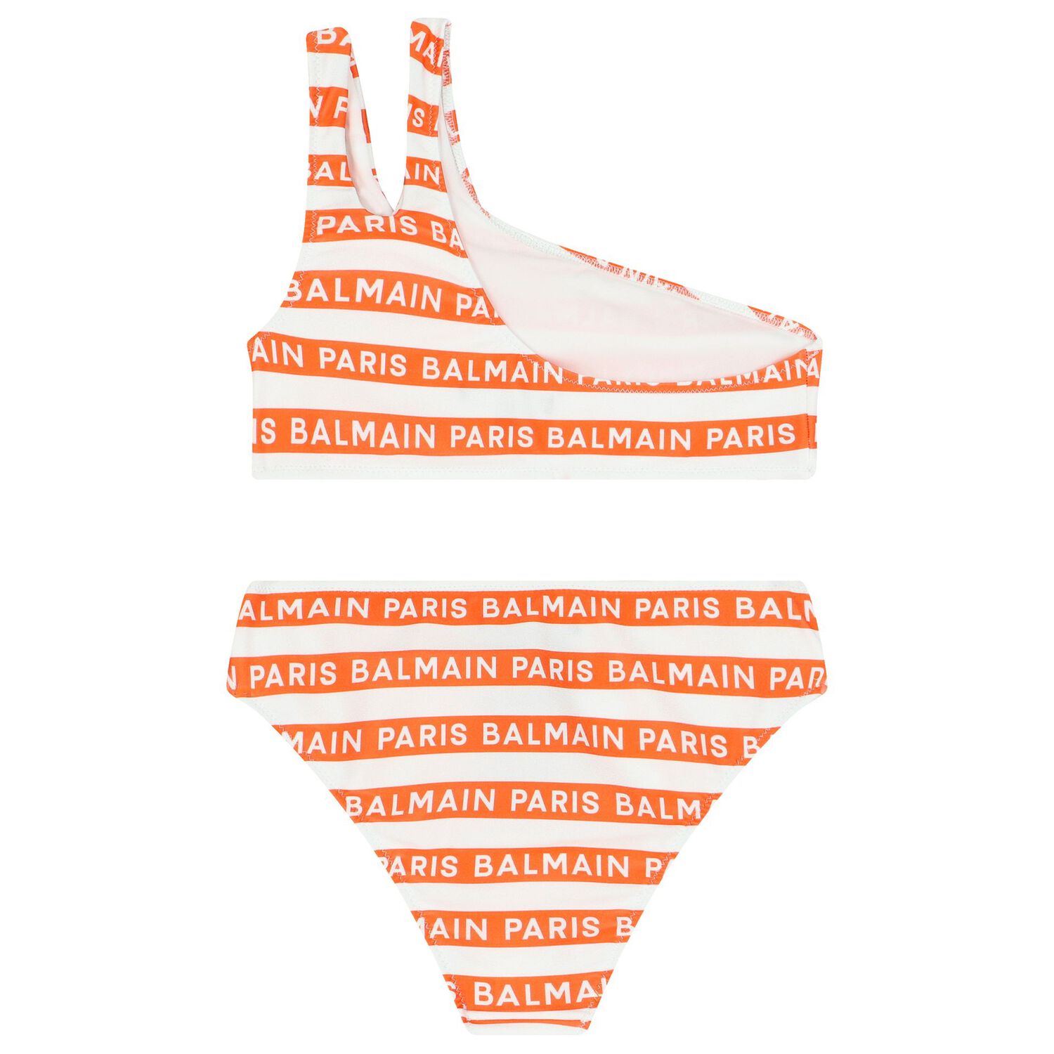 Girls White & Orange Striped Bikini, 1, hi-res image number null