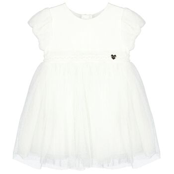 Younger Girls Ivory Pleated Tulle Dress