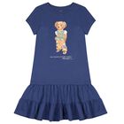 Girls Navy Blue Polo Bear Dress, 1, hi-res