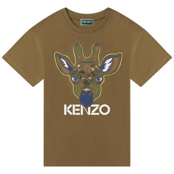 Boys Khaki Green Giraffe Logo T-Shirt