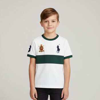 Boys White & Green Logo T-Shirt, 1 Boys White & Green Logo T-Shirt