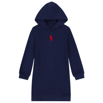 Girls Navy Logo Hooded Dress