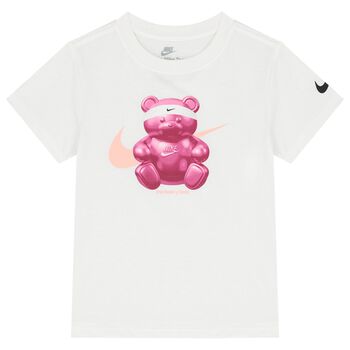Girls White Teddy Bear Logo T-Shirt