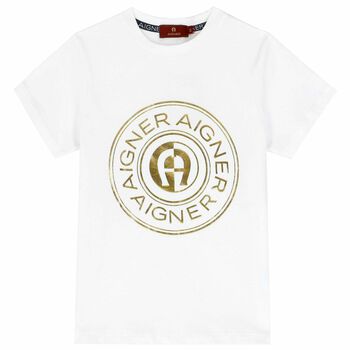 Boys White & Gold Logo T-Shirt