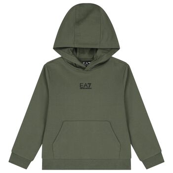 Boys Green Logo Hooded Top