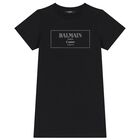 فستان بناتي باللون  أسود بشعار, 1, hi-res